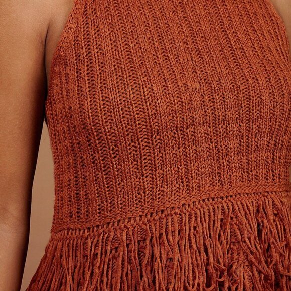 Boho Women's Backless Fringe Hem Knit halter Top - Picture 7 of 7